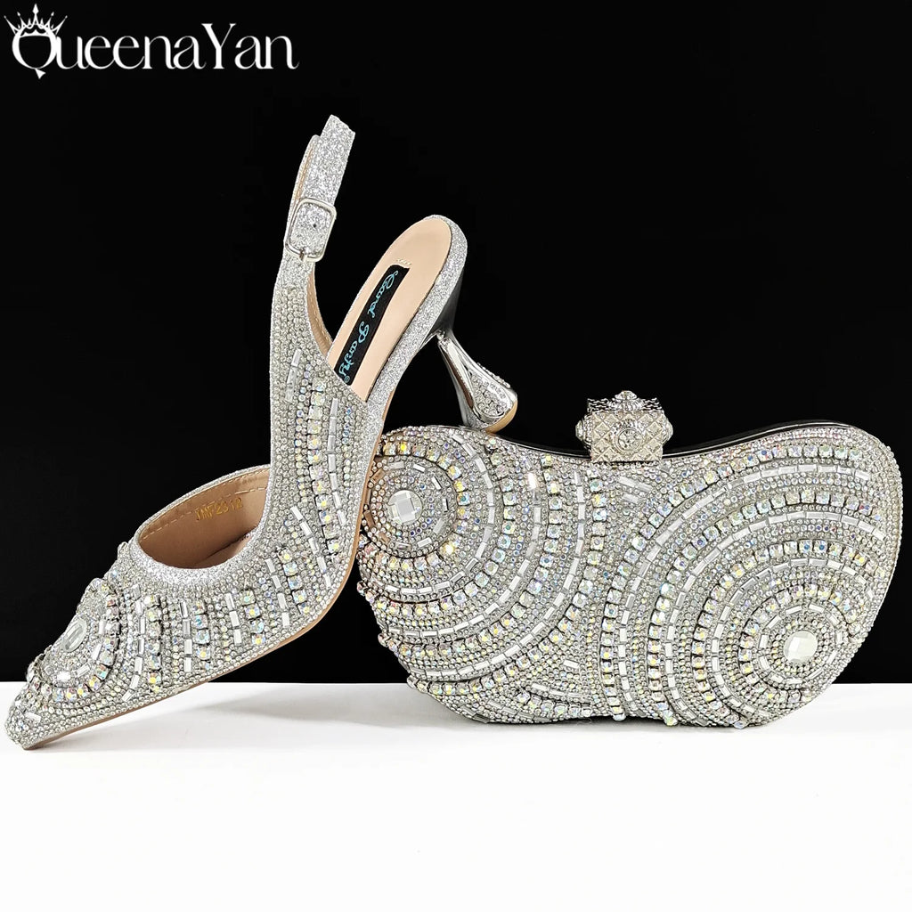 Queena Yan Nigerian Party Shoes Only shoes OR with bag set in Green  High Heel, Elegant Matching for Weddings & Special Occa