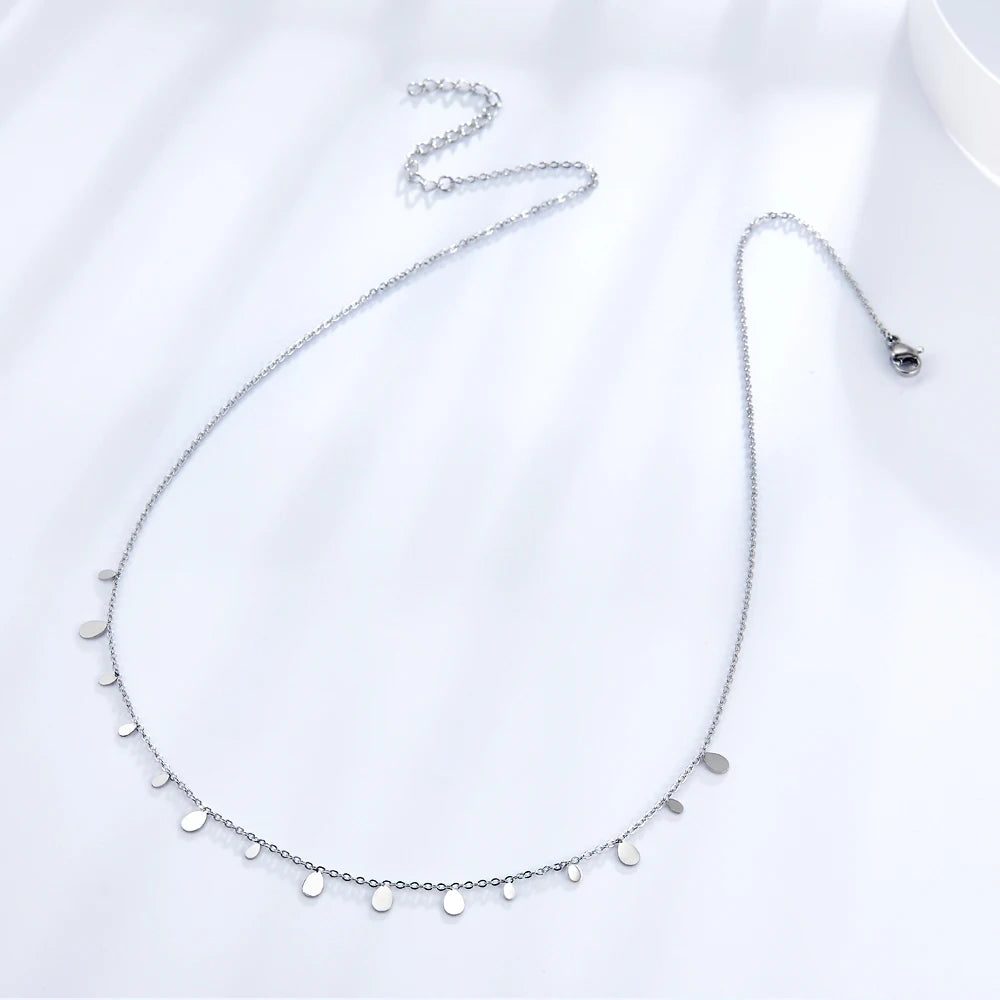 LUXUSTEEL Tiny Small Pendant Choker Necklace for Women Gilrs Stainless Steel Fashion Dainty Coin Stars Baby Foot Charm Jewelry