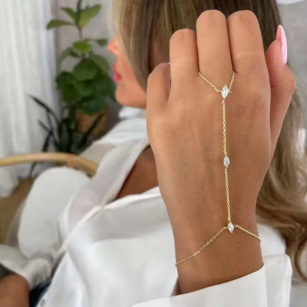 2025 Party Bling Zircon Crystal Bracelet Hand Chain for Women Rhinestone Thin Chain Finger Bracelet Jewelry Accessories Gift