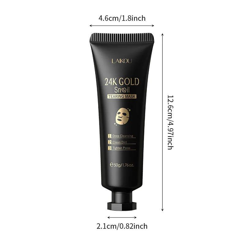 Laikou 24K Gold Snail Peel Off Mask Powerful Pore Cleaner Blackhead & Dirt Remover Detoxifying Facial Shining Skin Care 50g