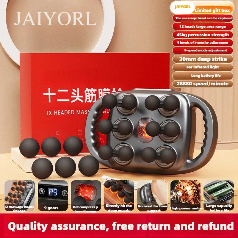 12-Heads Fascia Gun Deep Tissue Body Muscle Massager Professional Grade High Quality Wireless Frequency Vibration Masajeador