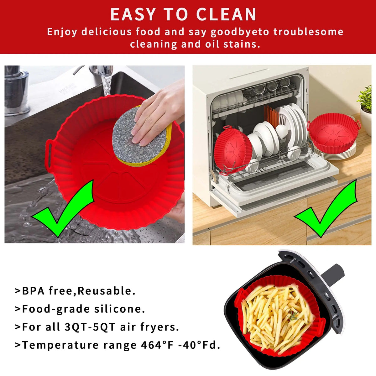 Silicone Air Fryer Liners Pot,Airfryer Basket Cooking Gadgets ,Reusable Baking Tray Non-stick Pizza Pan Oven Kitchen Accessories