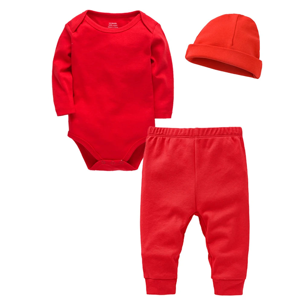2/3 Pieces Set 100% Cotton Baby Rompers Pants Hat Blank Colors Kids Trousers Plain Newborn Clothing Muslin Bodysuit Clothes