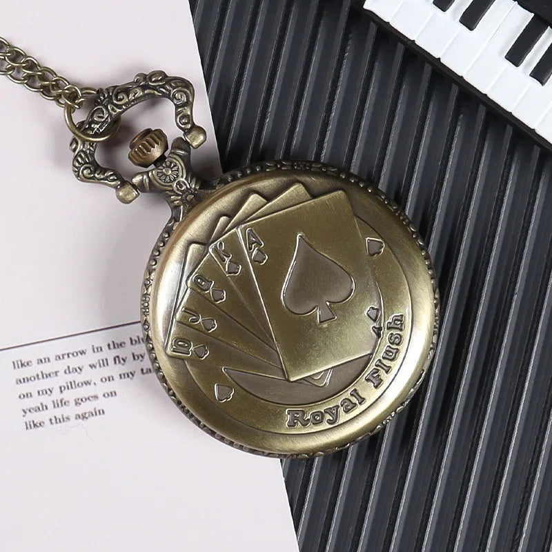 Best Gifts Luxury Quartz Pocket Watch Design Playing Card Necklace Pendant Pocket Watch Clock for Mens Womens