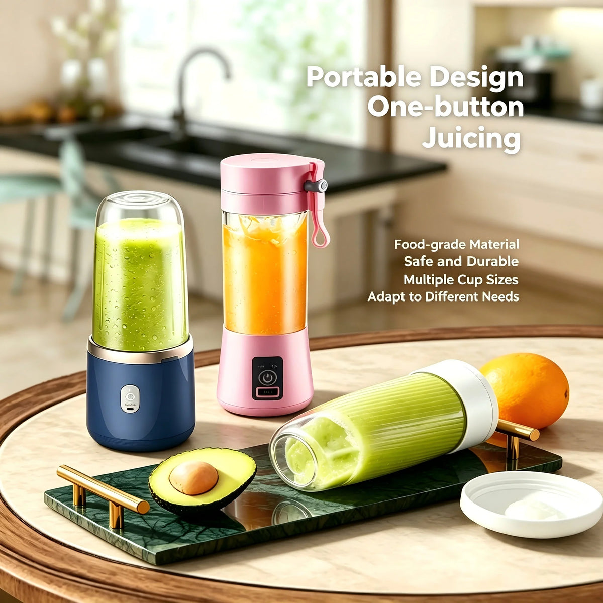 Portable Mini Blender Cup, USB‑C Rechargeable Personal Electric Juicer, Small Fruit Smoothie Mixer for Travel Home Car Outdoor Use
