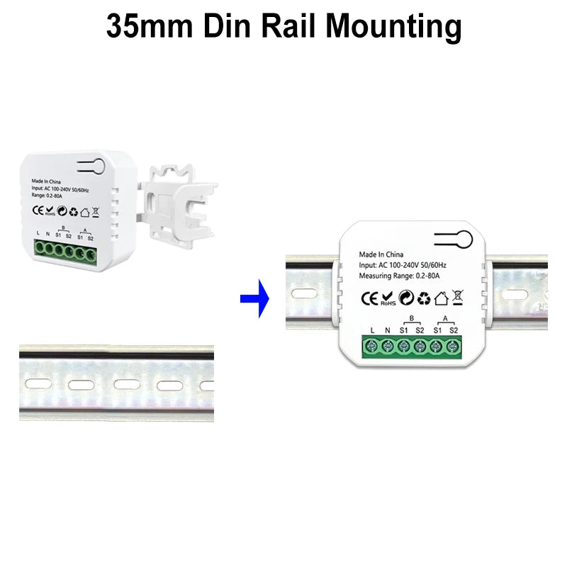 Smart ZigBee Energy Meter Bidirection 1, 2 Channel with Current Transformer Clamp App Monitor Power 80A 110V/240V 50/60Hz