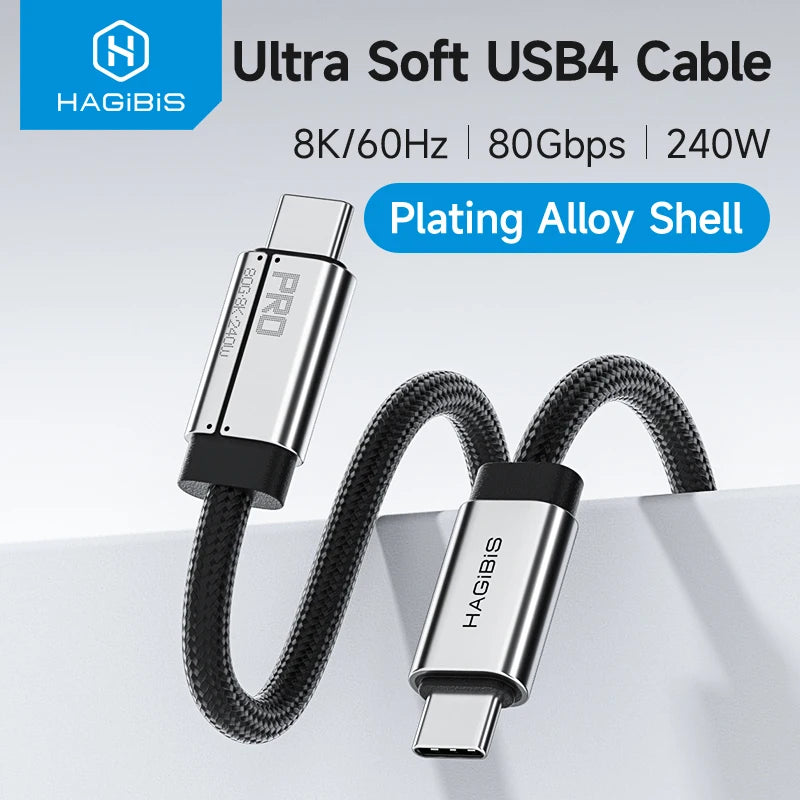 Hagibis USB C to USB C Full Function Cable Super Soft USB4 80Gbps 240W Fast Charging Cord for Thunderbolt 4/5 iPhone 17 Laptop