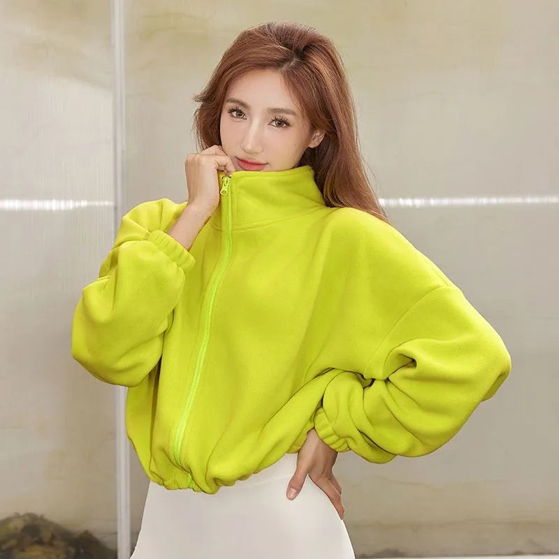 Blouse Outerwear Yoga Wear Women's Autumn/Winter Zip-up Long Sleeves Fleece-lined Warm New Casual Comfortable Minimalist Niche