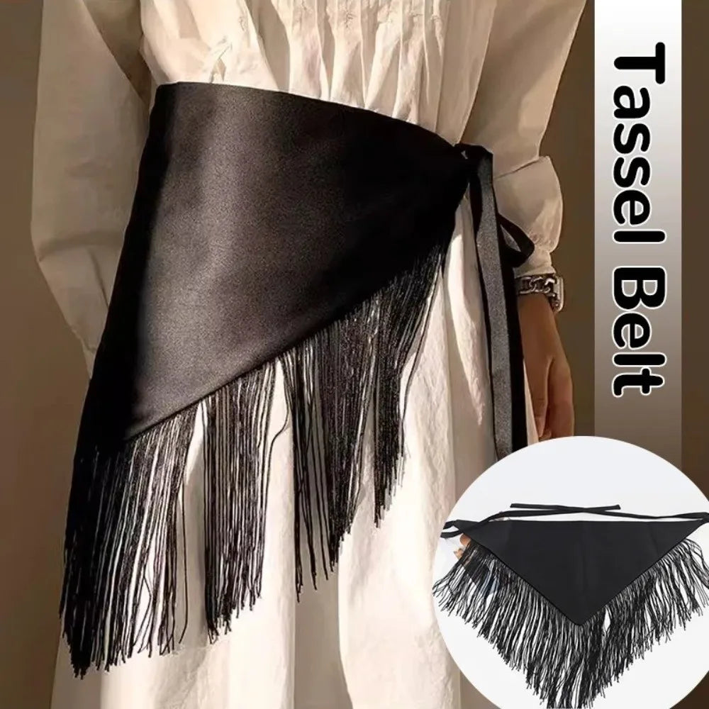 Fashion Retro Women Waistband Tassel Triangle Wide Waist Belt Shirt Dress Coat Decor Accessories Corset Belt