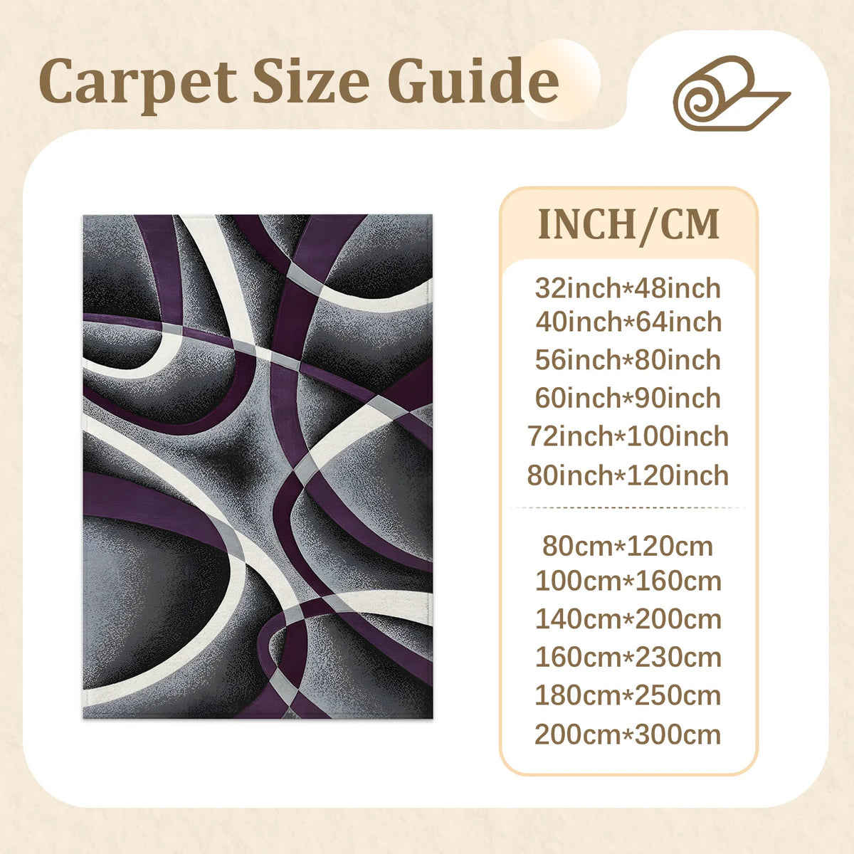 Large Indoor Area Rug, Soft Velvet Low Pile Non-Slip Dotted Backing Machine Washable, Modern Abstract Purple Gray White Swirl Design for Living Room Bedroom