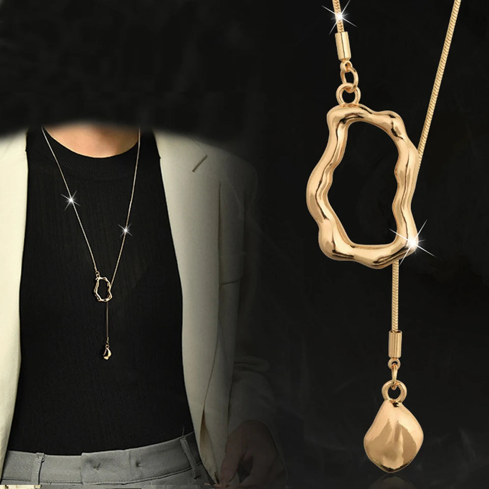 ZAKOL Stainless Steel Irregular Y-shaped Long Necklace for Women Exquisite Versatile Sweater Chain Charm Party Accessories Gift
