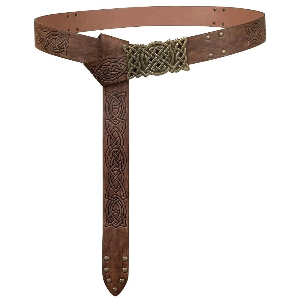 Novelty Embossed Viking Renaissance Buckle Belt PU Printing Celtic Belt Knight Leather Medieval Waistband Adult