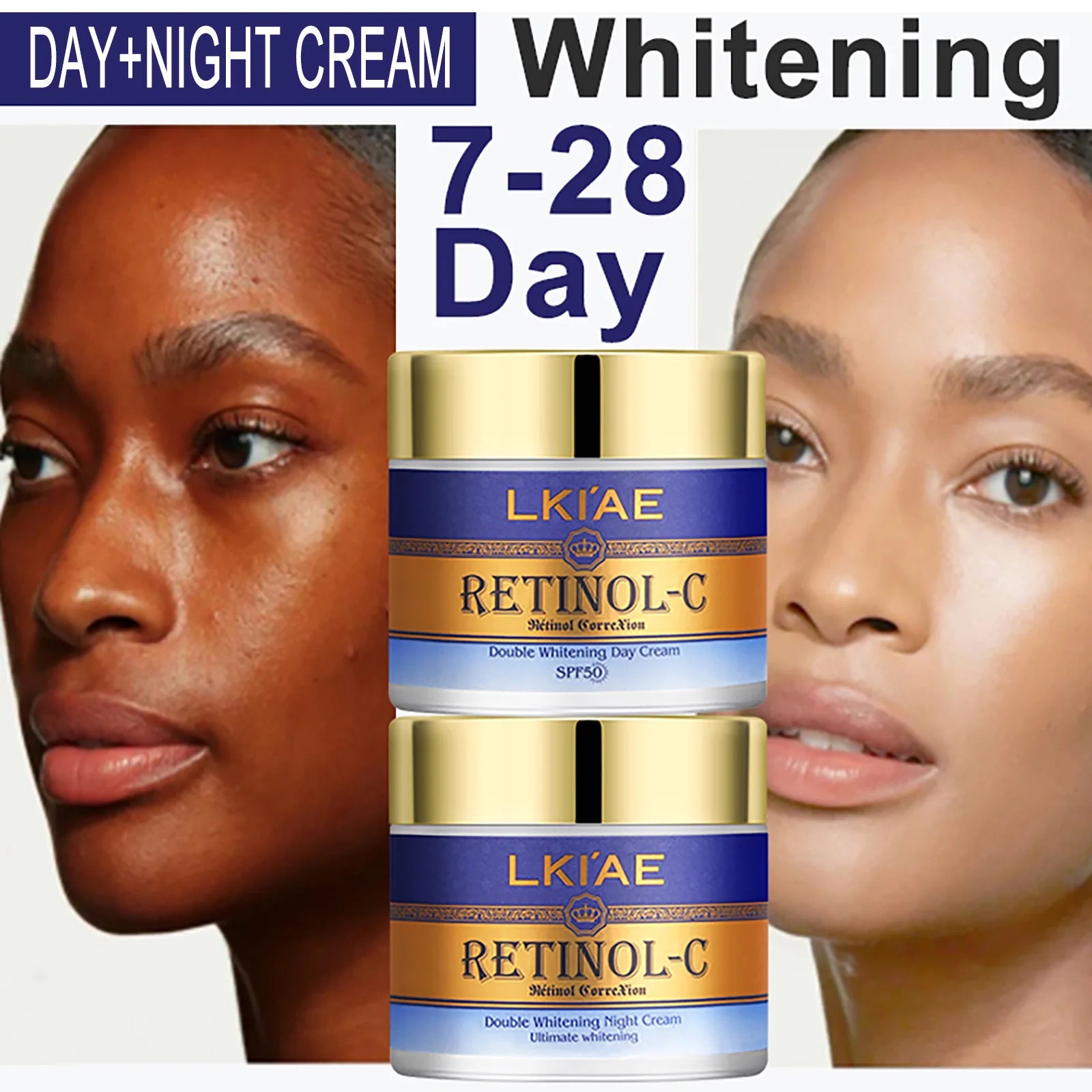 LKIAE Retinol Double Whitening Kit, Remove Wrinkles, Black Spots, Melanin, Moisturizing, Hydrate, Suitable for All Skin Types