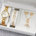6PCS/Set Women's Watch Fashion Gold Steel Band Arabic Dial Quartz Watches Heart Jewelry Set（Without Box）