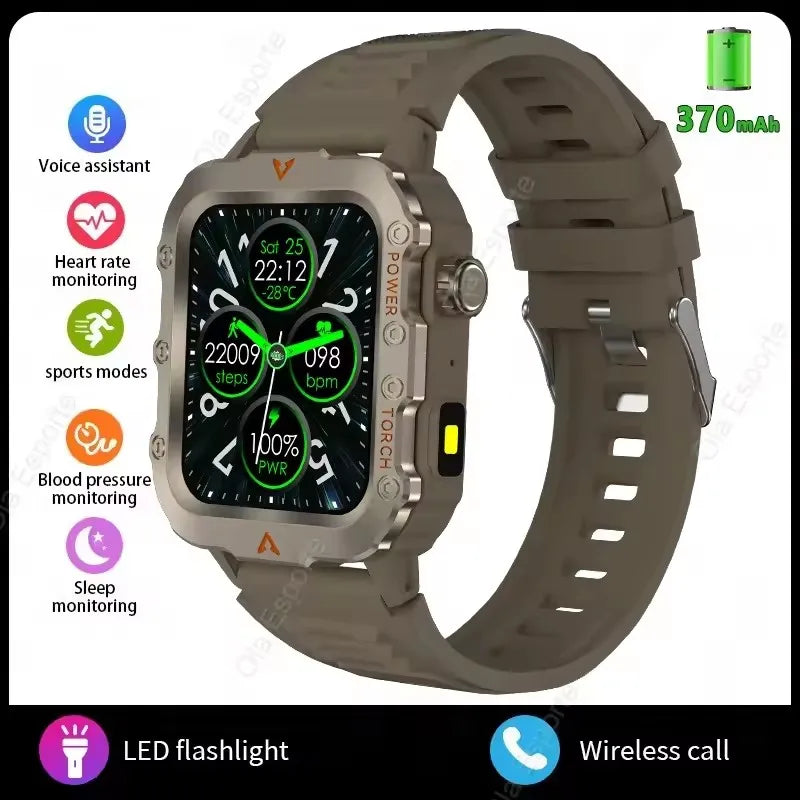 2026 New Military Outdoor Smart Watch Men's GPS Flashlight Bluetooth Call 2.01" AMOLED Screen 3ATM Waterproof Sports Smartwatch