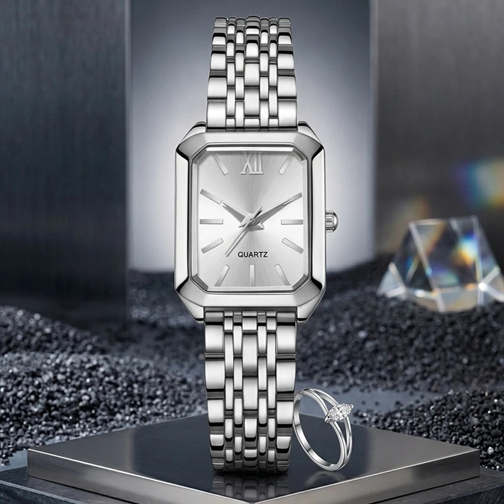 5Pcs/Set Unisex Jewelry Watches Women's Wristwatch Accessories Silver Fashion Business Elegant Trendy Classic Exquisite Light Luxury Simple Luxurious Bracelet Watch Set Y2K Suitable for Travel, Vacation, Parties, Daily Outfit