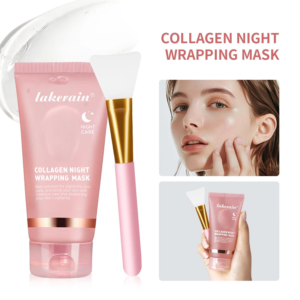 Collagen Overnight Wrapping Peel Off Facial Mask Set Korean Collagen Night Wrapping Mask Deeply Hydrates Night Care Mask Cream