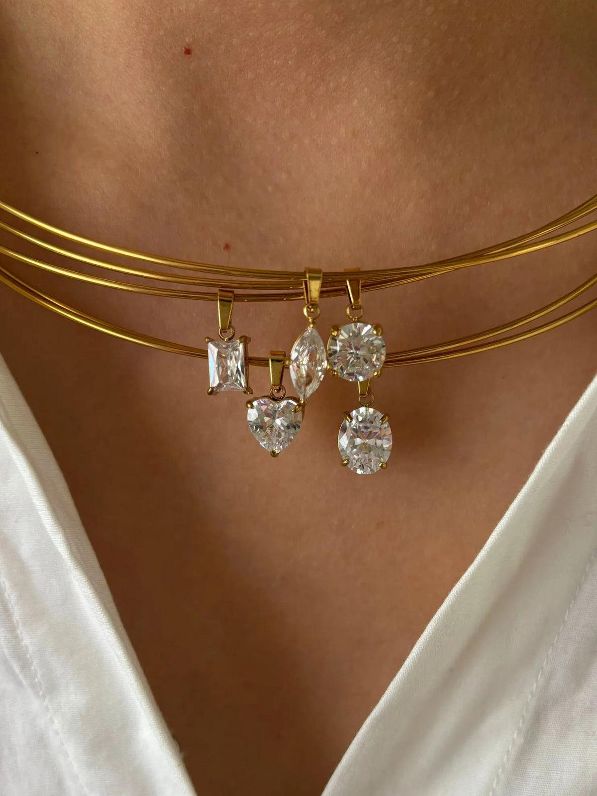 Peri'sbox Statement 5 Designs Sparkling AAAA Zircon Pendant Necklaces for Women Stainless Steel Choker Necklace Fashion Jewelry