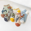 5 Pairs Boy's Dinosaur Pattern Socks Comfortable Breathable Casual Soft Kids Socks