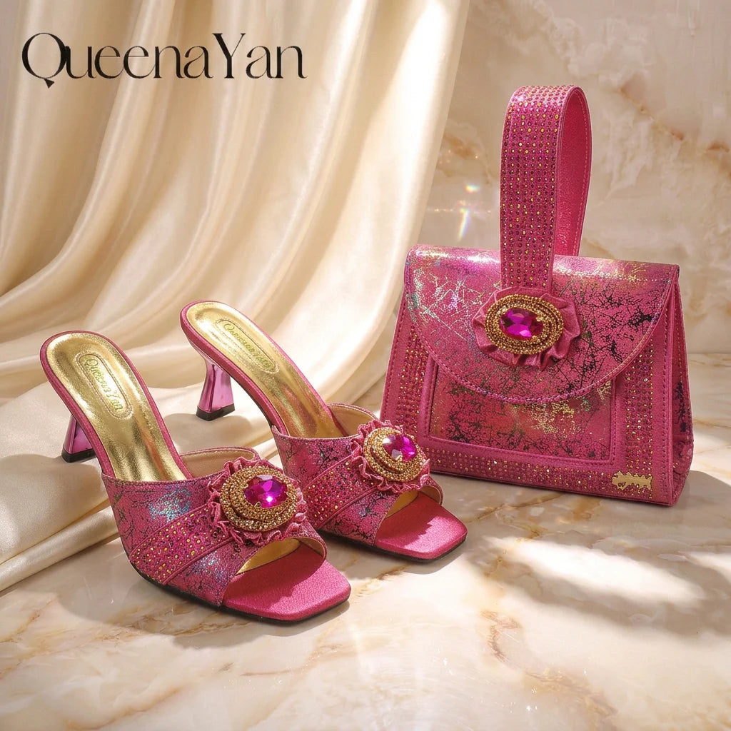 European and American High-End Women's Shoes with Bag  Wide open-toe shoe Nigerian Wedding Shoes and Bag