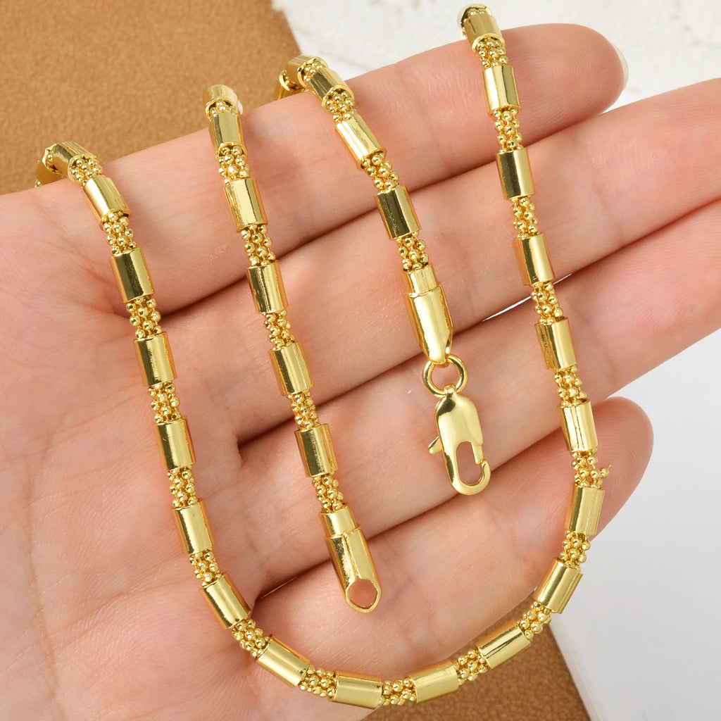 Dubai 18k Gold-plated Copper Necklace Chain Necklace Geometric Cylinder Jewelry Neck Chain 60cm Long Chain Daily Wear Gifts
