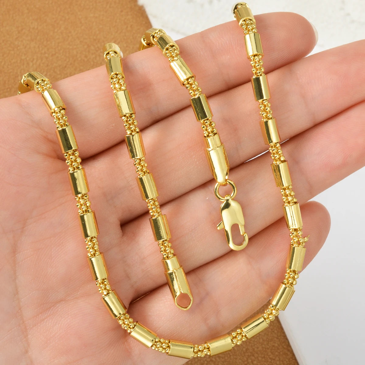 Dubai 18k Gold-plated Copper Necklace Chain Necklace Geometric Cylinder Jewelry Neck Chain 60cm Long Chain Daily Wear Gifts