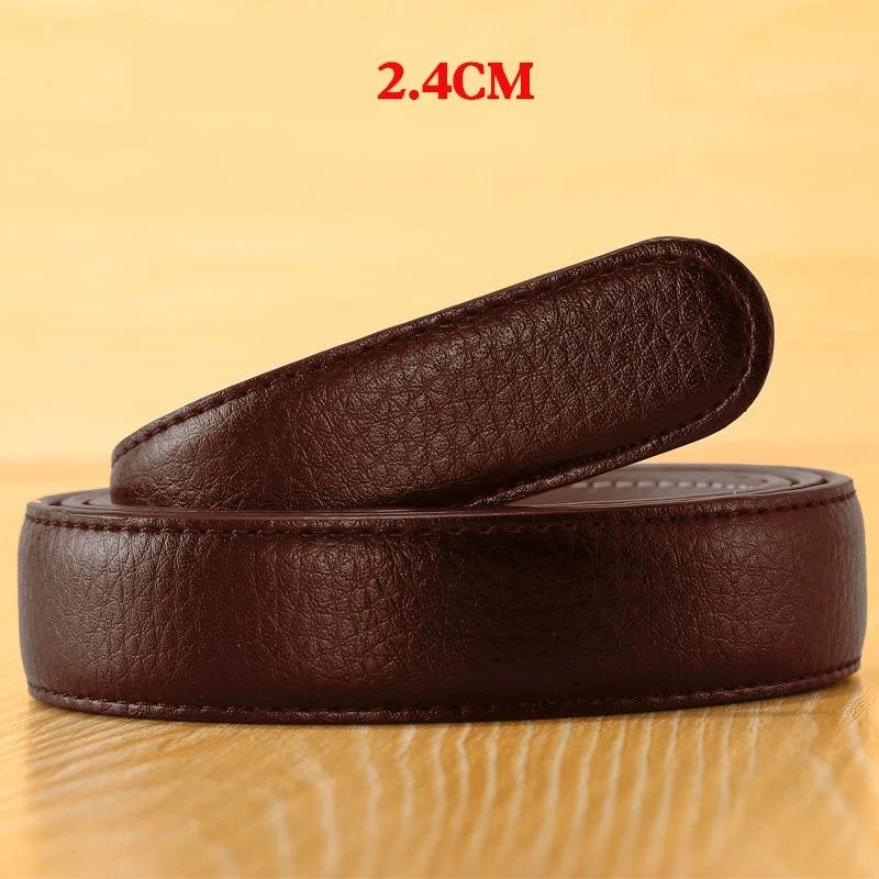 Men Women No Buckle PU Leather Belt, 2.4 2.8 3.0 3.5cm Replacement Waist Strap Belt Body for Automatic Buckle Daily Matching Use