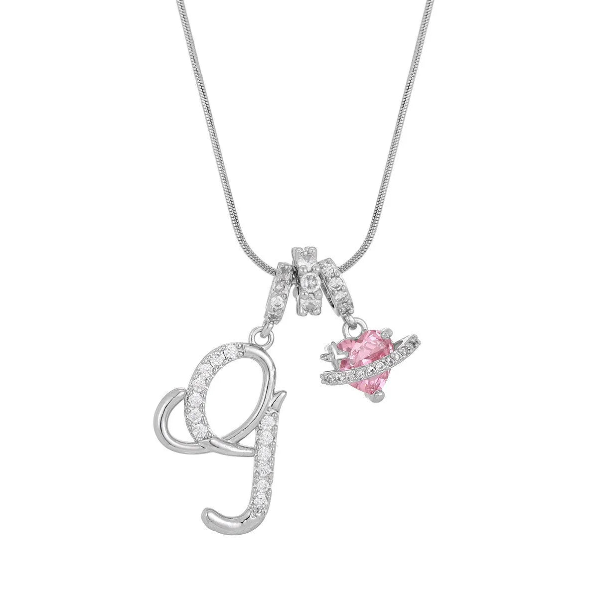 Fashion Letter Necklace Pink for Women  Zircon Heart Pendant Suitable for Personalized Stainless Steel Luxury Jewelry for Girls