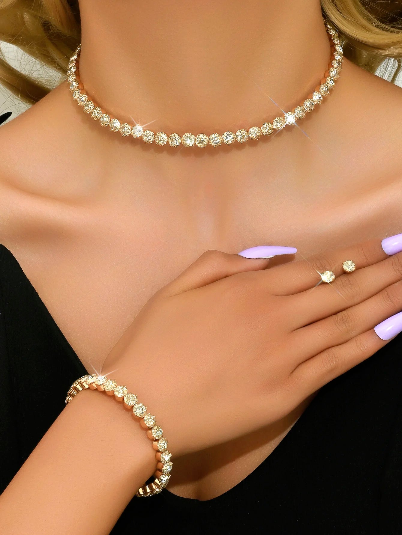 4 pieces of women's fashionable and minimalist necklaces with earrings, bracelets, jewelry sets, banquet and party accessories