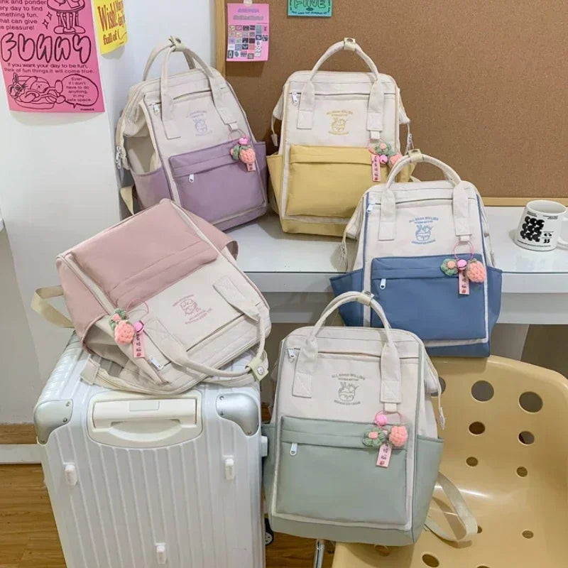 Japan Trend Color Matching Waterproof Backpack Leisure Travel Bagfor Women and Girls Large Capacity Sports Weekend Trip Sportbag