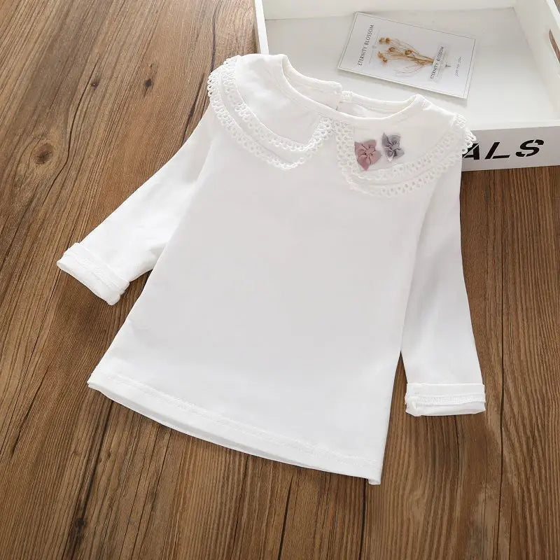 Children's  Shirts School Girls White Tops Long Sleeve Lace Shirts Kids Shirt Baby Toddler Teen Casual Children Clothes