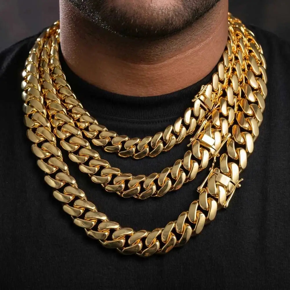 10-22mm 18k Gold Plated Miami Cuban Link Chain Solid For Men Wholesale Heavy Luxury Cuban Necklace Hip Hop Jewelry
