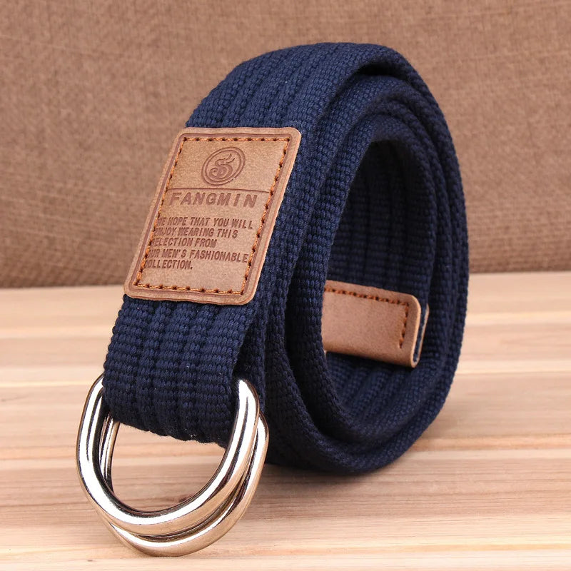 New Unisex Canvas Belt Double Ring Buckle Belts Men Women's Casual Business Cowboy Pants Belt