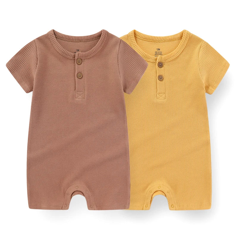 Kiddiezoom 1 PCS Fashion Four Seasons Unisex Solid Short Sleeve Baby Boy Girl Rompers 100%Cotton Soft Newborn Jumpsuit Clothes