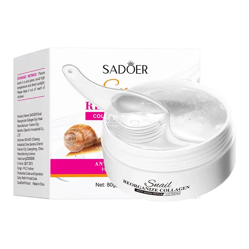 60pcs SADOER Snail Collagen Eye Mask Anti Dark Circles Eyes Bags Moisturizing Firming Eye Patches Beauty Eyes Skin Care Products