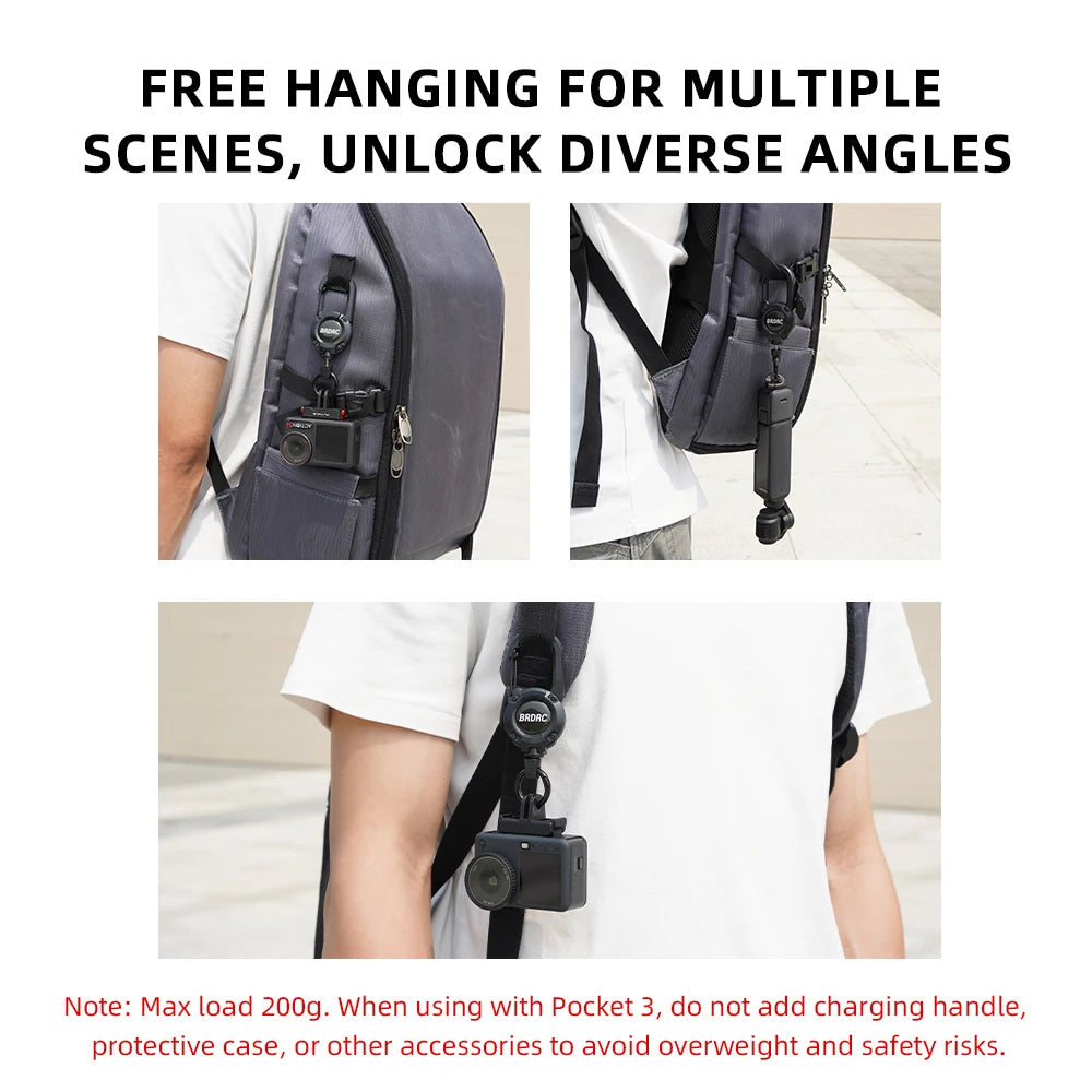 BRDRC Extendable Retractable Holders for DJI Pocket 4 3/Insta360 X5 X4  Lanyard Backpack Buckle Mount Outdoor Headed Clip Buckle