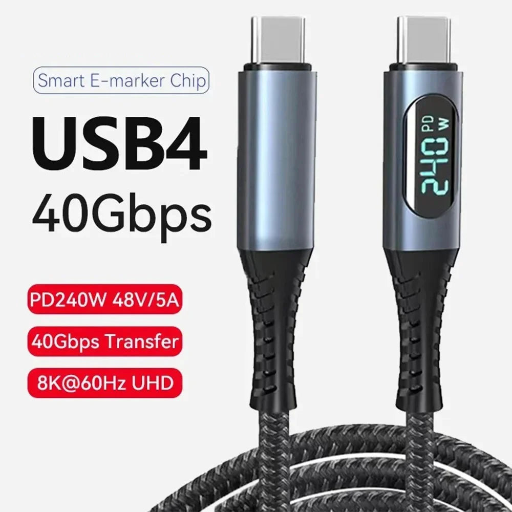 1M USB 4 Cable with LED Display Supports 8K Video 40Gbps 240W USB C Charging Cable For lPhone 15 MacBook Docking Stations