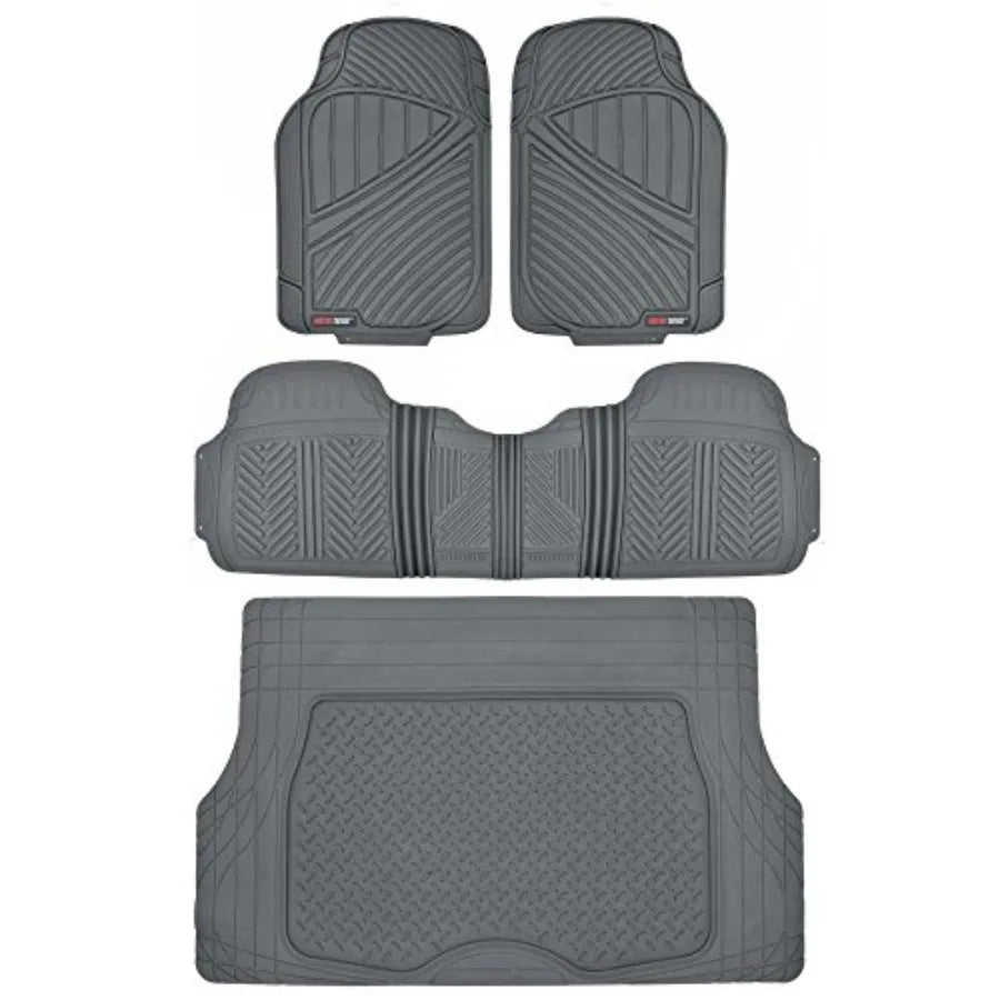 FlexTough Performance All Weather Rubber Car Floor Mats with Cargo Liner Full Set Front and Rear Odorless Floor Mats for Cars T