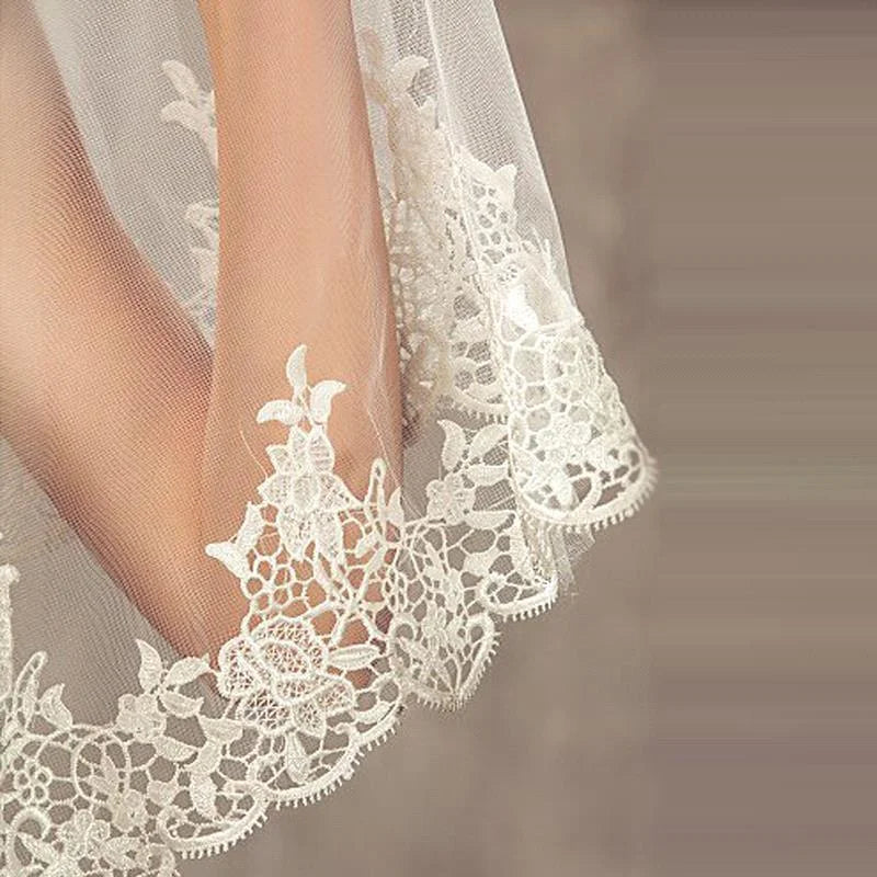 Wedding Veil Lace Edge Long Luxurious Bridal Veil White/Ivory Veil With Comb Tulle Cathedral One-layer 3 Meters Bride Accessorie