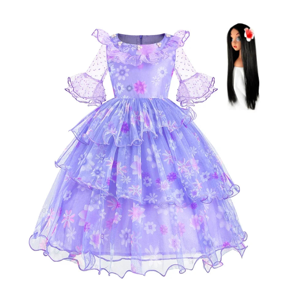 Encanto Costumes Cosplay Princess Dress Isabella Charm for Girls Carnival Christmas Birthday Party Mirabel Dress