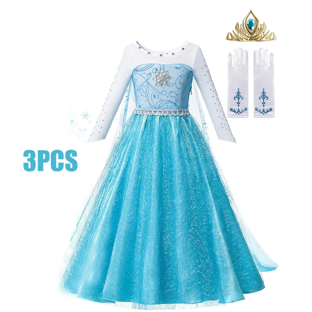 Anna Costume For Kids Girl Fancy Birthday Party Gown Princess Dress Carnival Party Children Clothing Full Printing Vestidos