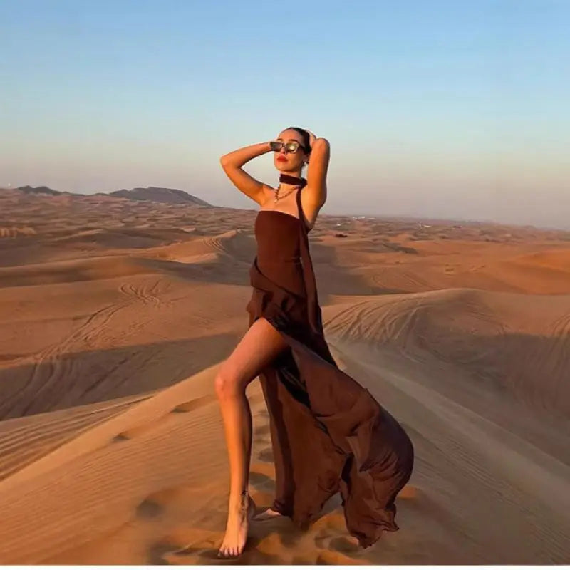 Elegant Women's Strapless Ribbon Long Dress Mesh Maxi Dresses Summer Evening Party Wedding Guest White Yellow Burgundy Brown New
