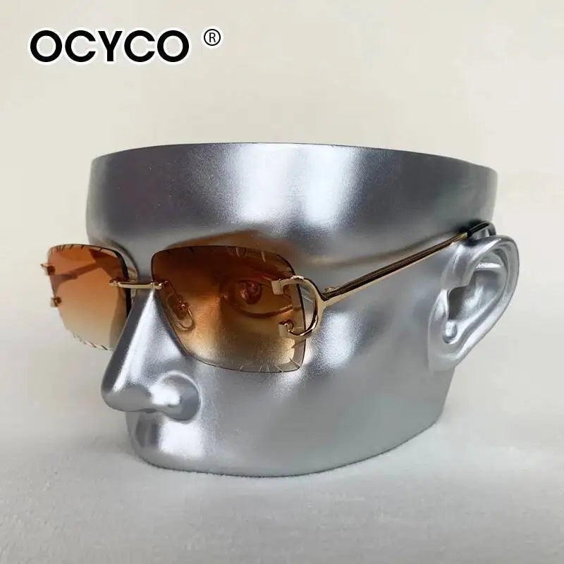 OCYCO New Rimless Square Sunglasses Men Cupronickel Fashion Punk Gradient Sun Glasses Vintage Trendy Small Frame Eyewear UV400