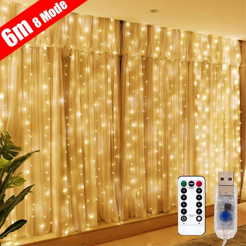 3M LED Curtain Garland on The Window USB String Lights Fairy Festoon Remote Control Christmas Wedding Decorations for Home Room