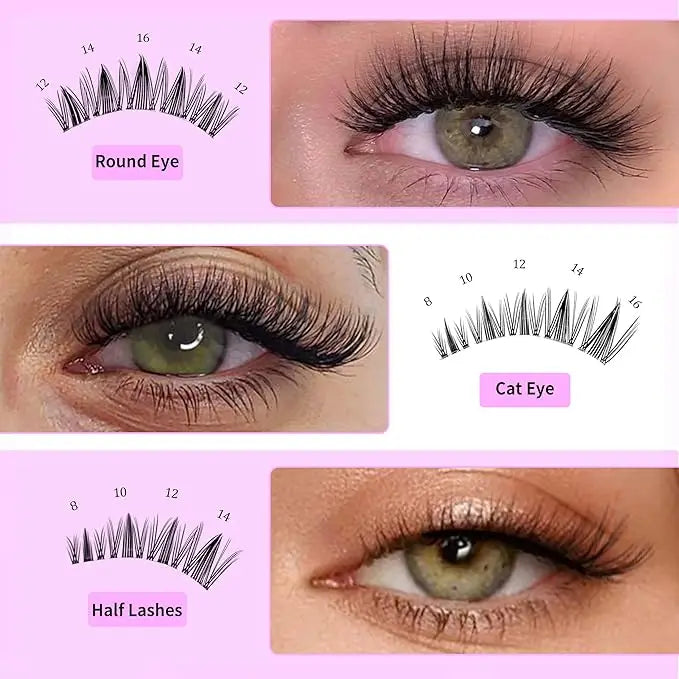 WINKLURE Manga Lash Clusters Kit Cat Lashes with Lash Bond & Seal Cluster Eyelash Extensions Mixed Tray Eyelash Clusters Kit