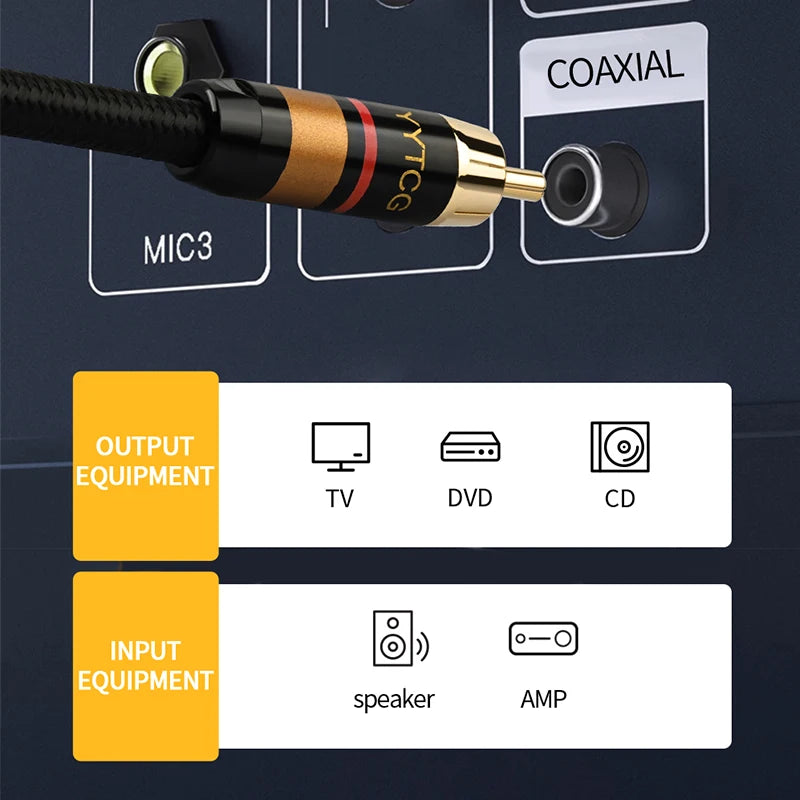 HiFi Digital Audio Coaxial Cable 75Ω Hi-End Stereo Audio Rca to Rca Male SPDIF Coaxial Cable for DVD Projector TV Speaker