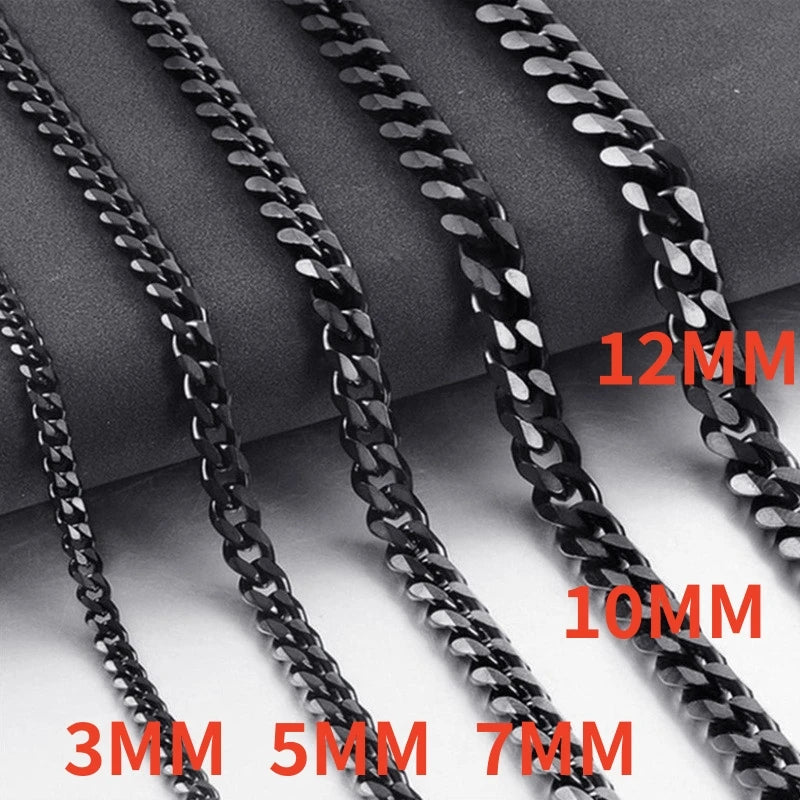 HNSP 3/5/7/9/12MM Stainless Steel Cuban Link Gold Chain Necklace For Men Jewelry Waterproof Accessory Gift