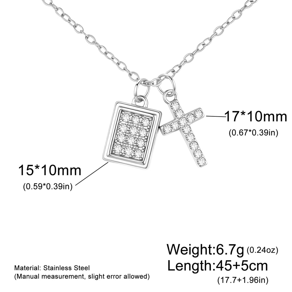 Skyrim Clear Zircon Cross Pendant Necklace Women Gold Plated Stainless Steel Filled Beading Chain Choker Religious Jewelry Gift