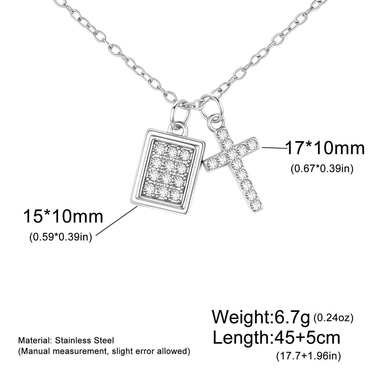 Skyrim Clear Zircon Cross Pendant Necklace Women Gold Plated Stainless Steel Filled Beading Chain Choker Religious Jewelry Gift