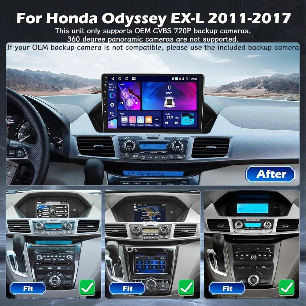 4Core 4+64G 9''Car Stereo Radio Multimedia Video Player GPS for Honda Odyssey EX-L 2011-2017 Android15 Carplay Auto WIFI